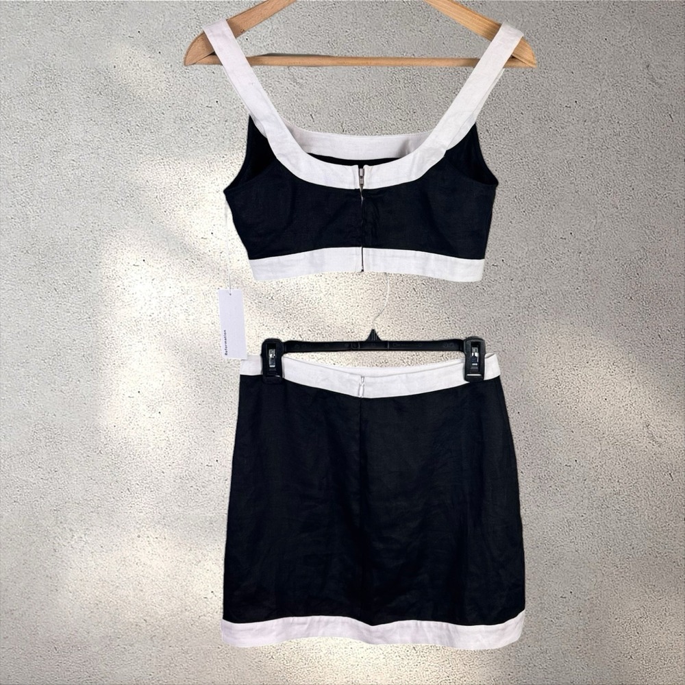 Reformation Robbie Linen Two Piece Size 4 Matching Set in Black & White NEW - Picture 8 of 10